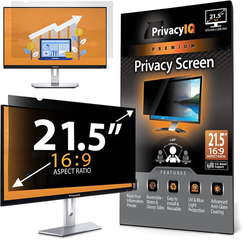 Privacy IQ 21.5" Inch 16:9 Monitor Privacy Screen-Filter for 60 Degree Privacy, Advanced Anti-Glare, UV Light Reduction & Blue Light Filter