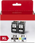 SHEENGO PG-210 XL/CL-211 XL High Capacity Ink Multi Pack for Canon 210XL 211XL compatible to PIXMA IP2700 IP2702 MP230 MP240 MP250 MP280 MP490 MP495 MX320 MX330 MX340 MX420 (1 Black,1 Tri-Color)