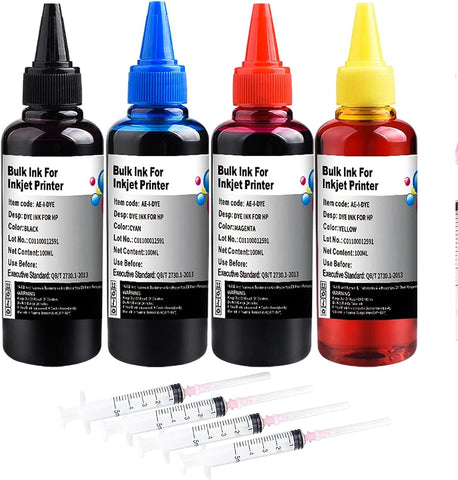 Ink Refill Kit 100ml for HP 60 61 62 63 94 95 96 564 920 901 902 932 933 934 940 950 951 952 Inkjet Printer Cartridges for Refillable Ink Cartridges CISS System with 4 Free Syringes