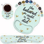 Keyboard Wrist Rest and Mouse Pad Wrist Rest Support Set with Coasters, She Believed She Could So She Did Inspirational Quote Wrist Mouse Pad with Non-Slip PU Base for Computer Laptop Home Office