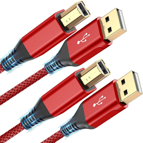 sweguard Printer Cable 10ft, USB 2.0 Type A Male to B Male Printer Scanner Cord High Speed Compatible with HP, Canon, Dell, Epson, Lexmark, Xerox, Samsung and More -Red