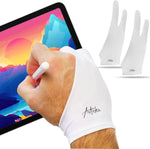 Articka Artist Glove for Drawing Tablet, iPad (Smudge Guard, Two-Finger, Reduces Friction, Elastic Lycra, Good for Right and Left Hand) (Large, White 2-Pack)…