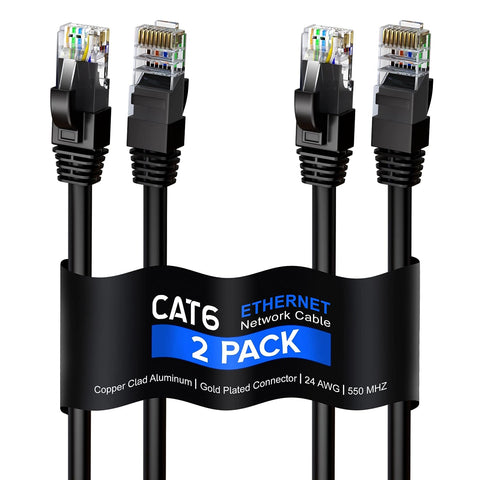 Maximm Cat 6 Ethernet Cable 6 Ft, (2-Pack) Cat6 Cable, LAN Cable, Internet Cable and Network Cable - UTP (Black)