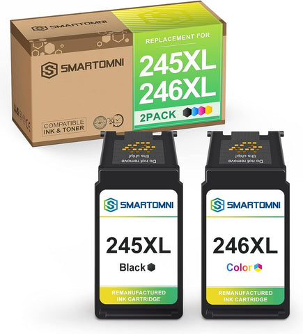 S SMARTOMNI 245XL Ink Cartridge 245 246 Replacement for Canon 245XL 246XL Combo Pack for Canon PIXMA MG2420 MG2525 MG2920 MG3020 MX490 IP2820 TS202 TS302 TS3120 (2 Pack, Black Tri-Color)