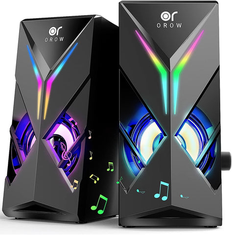 OROW Computer Speakers, Desktop Speakers with Various Colorful LED, 10W Gaming Speakers with Volume Control,RGB Computer Speakers for Monitor/Laptop,3.5mm Aux Input,Lights Can be Turned Off