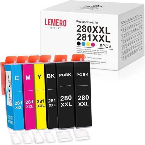 LemeroUtrust Compatible Ink Cartridge Replacement for Canon PGI-280XXL CLI-281XXL 280 XXL 281 XXL use with PIXMA TR7520 TR8520 TS6120 TS6220 TS8120 TS8220 TS9120 TS9520 TS9521C TS6320 (6-Pack)