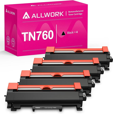 ALLWORK 4PK Compatible TN-760 Toner Cartridge Replacement for Brother TN760 TN730 TN770 Toner High Yield for Brother HL-L2350DW HL-L2370DW HL-L2395DW MFC-L2690DW MFC-L2710DW MFC-L2717DW MFC-L2750DW XL