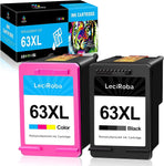 LeciRoba 63XL Ink Cartridges for HP 63XL Ink Combo Pack and hp Ink 63, Use with OfficeJet 3830 Envy 4520 4512 Officejet 4650 5255 Deskjet 1112 3634 3639 3632 Printer (1 Black, 1 Tri-Color)