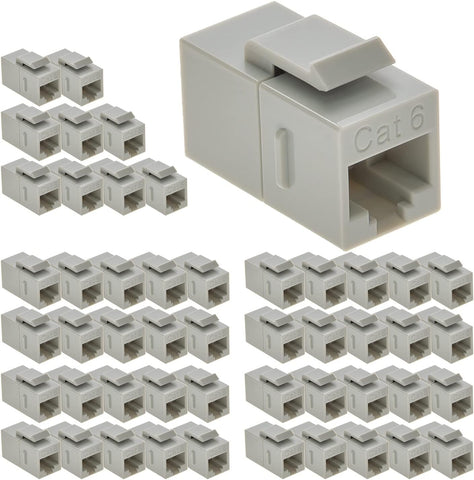 Beszin Cat.6 RJ45 Inline Coupler with Keystone Latch, Female-Female [50-Micron Gold Plated] (50-Pack, Gray)