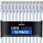 Maximm Cat 6 Ethernet Cable 2 Ft, (12-Pack) Cat6 Cable, LAN Cable, Internet Cable and Network Cable - UTP (White)