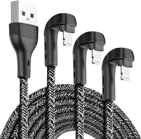 3Pack 90 Degree iPhone Charger 3ft, Apple MFi Certified 3 Feet Lightning Cable, Nylon Right Angle 3 Foot Apple iPhone Charging Cable Cord for Apple iPhone 13 Pro/12/11/11Pro/11Max/XS/XR /8/7/6S/SE/6/5