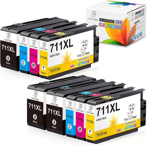 Miss Deer 711XL Ink Cartridges Replacement for 711 711XL,Work for Designjet T120 T520 24-in T520 36-in Printers(3 Black, 2 Cyan, 2 Magenta, 2 Yellow) 9 Pack