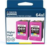 Ankink Higher Yield 64XL Color Combo Replacement for HP 64 XL Ink Cartridge | Envy Photo 7855 7155 6255 7164 7830 7858 7800 6230 7120 Tango Ink X Printer (Tricolor 2 Pack)