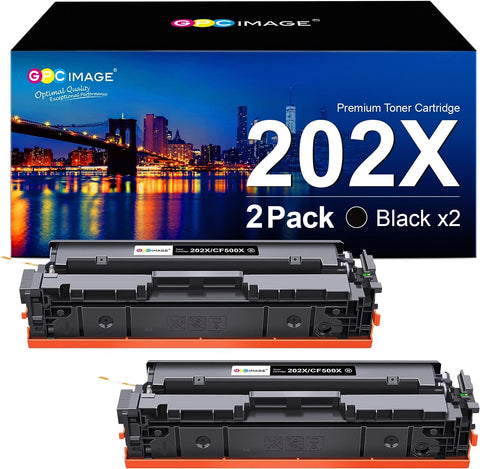 GPC Image Compatible Toner Cartridge Replacement for HP 202X 202A CF500X CF500A Compatible with Laserjet Pro MFP M281fdw M254dw M281cdw M281 M281dw M280nw Printer Tray(2 Black)