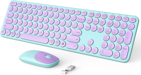 Purple Wireless Keyboard and Mouse, seenda USB/Type C Wireless Keyboard Mouse for Win & Mac, Full Size Cute Keyboard Compatible with MacBook, Windows 7/8/10, Laptop (Purple Green)