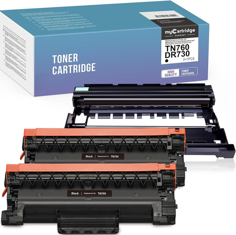 MYCARTRIDGE SUPRINT Compatible Toner Cartridge and Drum Unit Replacement for Brother TN-760 TN760 DR730 DR-730 Toner MFC-L2710DW HL-L2350DW HL-L2350DW Printer 2 TN760 Black Toner, Drum Unit DR730