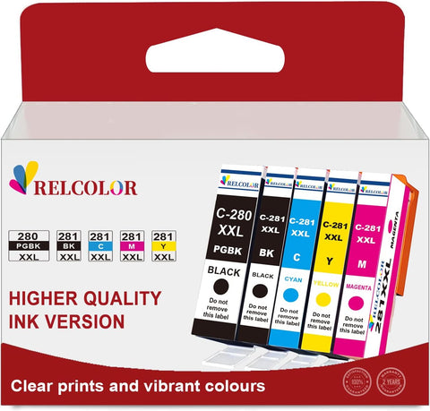 280XXL 281XXL Ink Cartridge for Canon 280 281 XL Combo for Pixma TR8620a TR8520 TR8620 TS6320 TR8600 TR7520 TS6120 TS9521C TS702 Printers 5 Pack PGI-280XL PGBK CLI-281XL BCMY