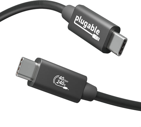 Plugable USB4 Cable with 240W Charging, 3.3 Feet (1M), USB-IF Certified, 1x 8K Display, 40 Gbps, Compatible with USB 4, Thunderbolt 4, Thunderbolt 3, USB-C, Driverless