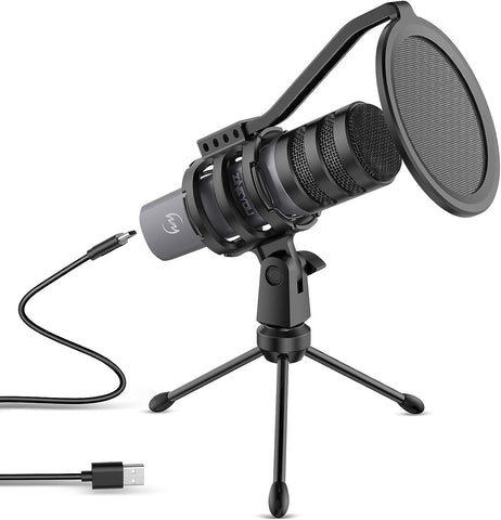 ZINGYOU USB Microphone Computer Mic for Gaming Podcasting Recording Vocals Singing 192kHz/24Bit Compatible with Windows macOS Laptop Plug & Play, ZY-UD1 Gray