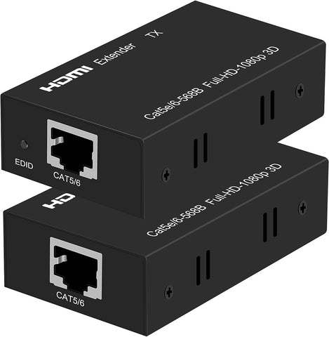 XCL HDMI Extender 164ft/50M 1080P@60Hz 3D HDMI Repeater (TX and RX) RJ45 to HDMI Converter Transfer Single by Cat5e/Cat6/Cat7/Cat8 Cable with 5V Power Adapter