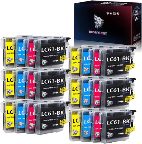 Wolfgray 24PK LC61 Compatible LC61BK LC61C LC61M LC61Y Ink Cartridge for Brother MFC-490CW MFC-495CW MFC-J615W MFC-J630W MFC-790CW MFC-290C DCP-165C DCP-385C DCP-585CW MFC-5490CN MFC-5890CN MFC-6490CW