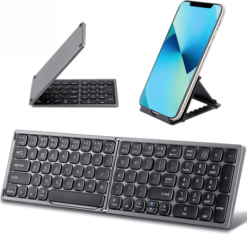 Samsers Multi Device Foldable Bluetooth Keyboard with Numeric Keypad Full Size Portable Folding Keyboard Support 3 Devices, Rechargeable Wireless Keyboard for iOS Windows Android Phone Tablet Laptop