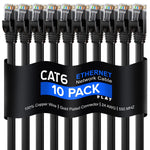 Cat 6 Ethernet Cable 10 ft - with a Flat, Space-Saving Design High-Speed Internet & Network LAN Patch Cable, RJ45 Connectors - [10ft / Black / 10 Pack] - Perfect for Gaming, Streaming, and More!