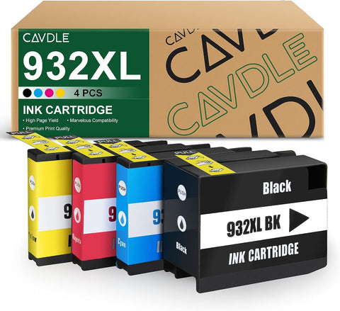 CAVDLE Compatible 932XL 933 Ink Cartridge Replacement for HP 932 XL 933 XL for Use with HP Officejet 7110 6700 6100 6600 7510 7612 7610 Inkjet Printer, 4 Packs - Black Cyan Magenta Yellow