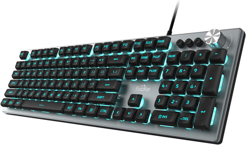 Fiodio Membrane Gaming Keyboard, Wired RGB Rainbow Backlit Keyboard, Ergonomic Standard Keyboard for Desktop, Computer and PC