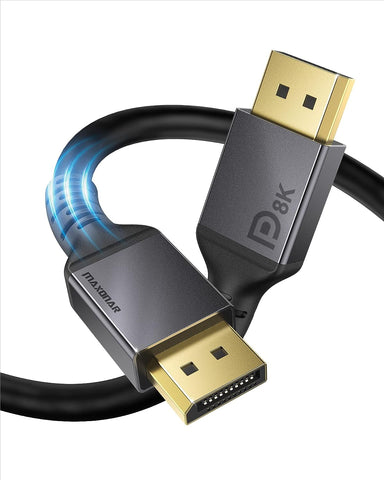 VESA Certified DisplayPort Cable 1.4, Maxonar 8K 25ft/7.6M DP Cable Cord (8K@60Hz, 4K@144Hz, 1080P@240Hz) Display Port HBR3 32.4Gbps, HDCP 2.2 for Odyssey G9 CHG90, PC, Laptop, TV Gaming Monitor -Grey