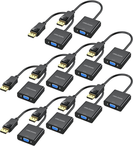 URELEGAN DisplayPort to VGA Adapter 10-Pack, Display Port DP to VGA Cable Male to Female Adapter Cord Compatible with Computer, PC, Laptop, Monitor, Projector and More (Not Bidirectional)