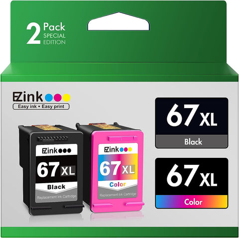 E-Z Ink (TM Ink Cartridge Replacement for HP 67XL 67 XL 67 for DeskJet 2755e 4155e Envy Pro 6455 6458 6475 Envy 6455e 6055 6055e 6075 DeskJet Plus 4132 4155 (1 Black,1 Tri-Color 2 Pack