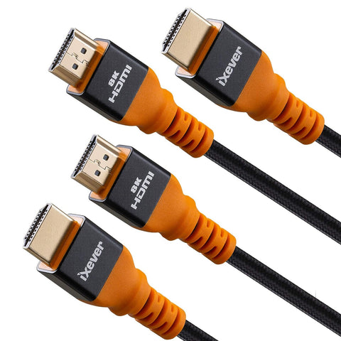 IXEVER HDMI 2.1 Cable [10FT, 2-Pack], 8K HDMI Cable 48Gbps [8K@120Hz] Nylon Braided Cord for PS5, Apple TV, Monitor, Projector