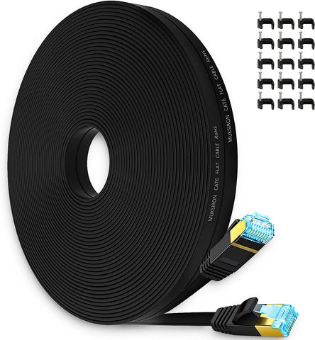 MUKSIRON Cat6 Ethernet Cable 75 ft,Flat Internet Network LAN Patch Cords – Solid Cat 6 High Speed Computer Wire with Clips& Snagless Rj45 Connectors for Modem,Router,Outdoor&Indoor - 75ft Black