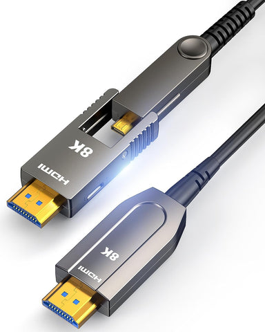 Highwings 8K Fiber Optic HDMI 2.1 Cable Long with Dual Micro HDMI and Standard HDMI Connectors, Detachable High Speed 48Gbps Ultra HD Supports 8K 4K Compatible for Camera, PC, TV, 130Feet/40M Black