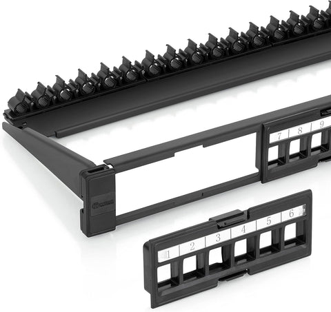 Everest Media Solutions 24 Port Keystone Patch Panel (4-Pack) - Snap-in Design with Adjustable Rear Cable Management Bar - Heavy-Duty 19" 1U Rack, for RJ45 CAT5e, CAT6, CAT6A, USB, HDMI