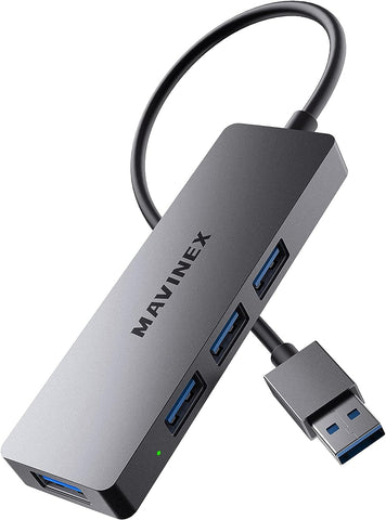 MAVINEX USB 3.0 Hub Aluminum 4 Ports Ultra Slim SuperSpeed 5Gbps USB Adapter Compatible with PC, MacBook, Surface Pro, XPS, Flash Drive, Mobile HDD