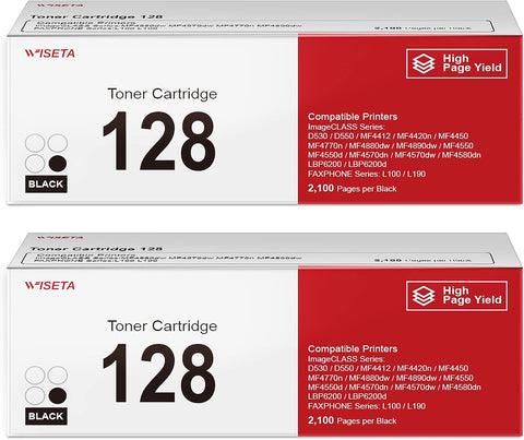 WISETA CRG128 128 High Yield Black 128 Toner Cartridge Replacement Compatible with Imageclass D530 MF4770N MF4890DW MF4880DW D550 MF4570DN MF4570DW LBP6200D Faxphone L190 L100 Laser Printer (2 Pack)