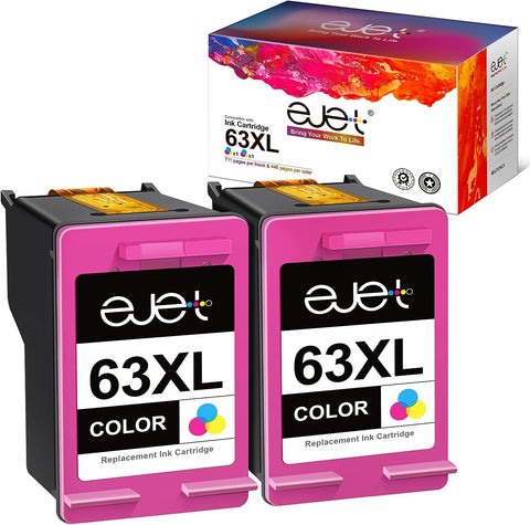 63XL Color Ink Cartridges High-yield Replacement for HP Ink 63 63XL 63 XL ejet 63 Color Ink Cartridges for hp printers OfficeJet 3830 Envy 4520 4512 Officejet 4650 5255 Deskjet 1112 3634 3632 (2 Pack)