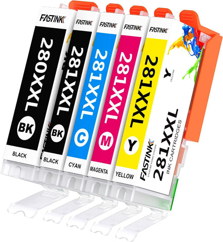 FASTINK Compatible Ink Cartridge Replacement for Canon 280 and 281 PGI-280XXL CLI-281XXL 281XXL to use with Canon PIXMA TR7520 TR8520 TS6120 TS6220 TS8120 TS8220 TS9120 TS9520 TS6320 TS9521C (5 Pack)