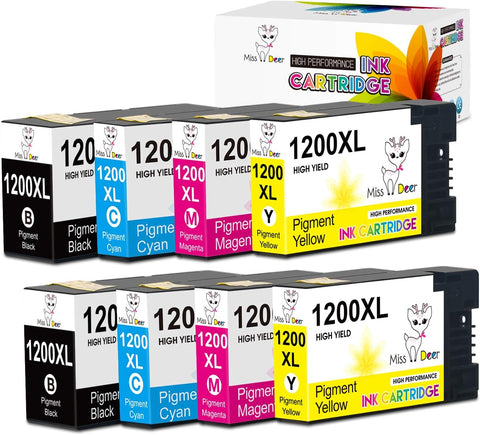 Miss Deer 1200XL Pigment Ink Cartridges Compatible for Canon PGI-1200XL PGI 1200 XL,Work with Canon Maxify MB2720 MB2050 MB2350 MB2320 MB2020 MB2120 (2BK,2C,2M,2Y) 8 Pack