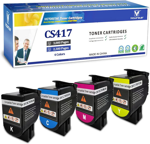 4 Colors Compatible Toner Cartridges CS317 CX317 CS417 CX417 CS517 CX517 Standard Capacity 3000 Pages BK, 2300 Pages CMY for Lexmark Printer CS317dn CX317dn CS417dn CX417de CS517de CX517de VICTORSTAR