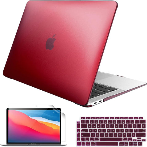 Fintie Case for MacBook Air 13 Inch A2337 (M1) / A2179 / A1932 (2021 2020 2019 2018 Release) - Protective Matte Snap On Hard Shell Cover with 2 Keyboard Skin Covers, 1 Screen Protector, Burgundy