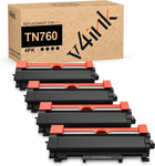 v4ink 4PK Compatible TN760 Toner Cartridge Replacement for Brother TN760 TN730 TN770 High Yield Toner for MFC-L2690DW MFC-L2717DW MFC-L2710DW MFC-L2750DW HL-L2325DW HL-L2350DW HL-L2390DW HL-L2395DW