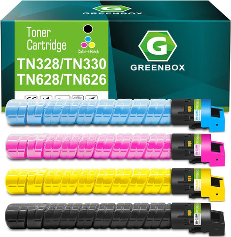 GREENBOX Compatible TN328 TN330 TN628 TN626 Toner Cartridge Replacement for Konica TN328 TN-328 for Minolta Bizhub C300i C360i C250i C7130i Printer (28,000 Pages High Yield, KCMY, 4-Pack)