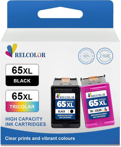 Relcolor Replacement for HP Ink Cartridge for 65 65XL HP65 XL Black Color Combo for Envy 5000 5055 5052 5014 DeskJet 3755 3700 3772 3752 2622 2652 2600 Printer,HP65XL