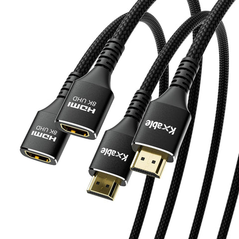 8K HDMI Extension Cable (2 Pack, 4FT+4FT), HDMI 2.1 Ultra High Male to Female Speed Cord Adapter, Compatible with MacBook Pro, PS5, Xbox, Series X, UHD TV, Blu-ray, Laptop and More