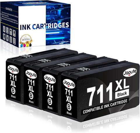 Jagute 711XL Black Ink Cartridge Replacement for HP 711 XL Work for HP DesignJet T120 24-in 610 mm T520 24-in 36-in 610 mm 914 mm T100 Large Format Printer (4 Black, 80-ml)