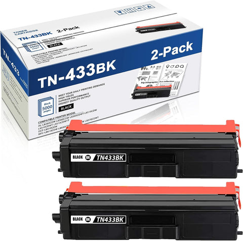 MaxColor 2 Pack Black TN433BK Toner Compatible TN433 TN433 High Yield Toner Cartridge Replacement for Brother HLL8360CDW L8260CDW DCPL8410CDW MFCL8610CDW L8690CDW L8900CDW L9570CDWT L9570CDW Printer.