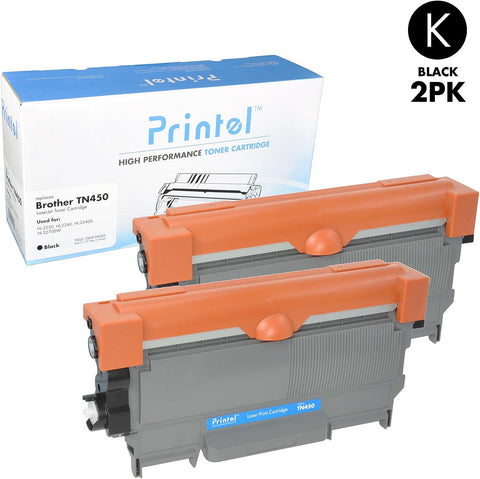 Printel Compatible Toner Cartridge for Brother TN450 Black (2 Pack), High Yield Toner Cartridge Replacement for Brother DCP-7060, Brother DCP-7065, Brother HL-2240